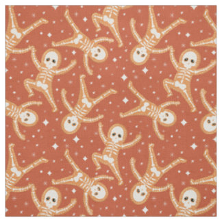 Tissu Skeletons de pain d'épices sur l'orange d'Hallowee