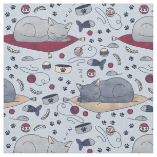 Tissu Sleepy Cat Dreams Motif, Grey