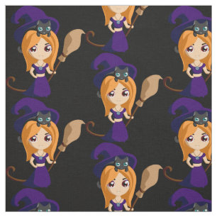 Tissu Sorcière mignonne en Casquette violet Halloween