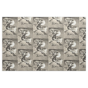 Tissu Sorcière monochrome balai de chauve-souris pleine