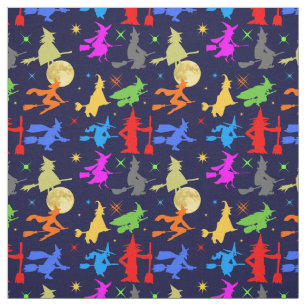 Tissu Sorcières colorées volent à la nuit Halloween Moti