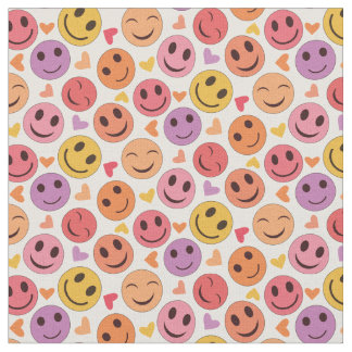 Tissu Sourire Visages heureux avec Coeurs colorés