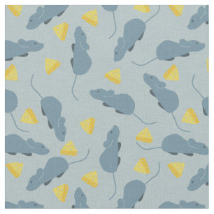 Tissu Souris bleues d'ardoise et fromage jaune