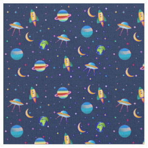 Tissu Space Ship Planet Rocket Venus Moon Stars Terre