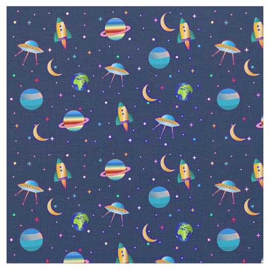 Tissu Space Ship Planet Rocket Venus Moon Stars Terre (Fermer)
