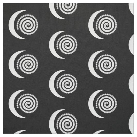 Tissu Spirale argentée de lune sur le noir (Échantillon)