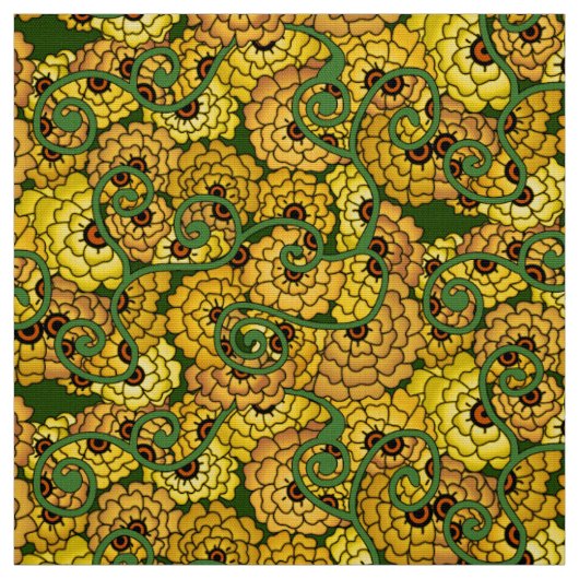 Tissu Spirales de fleurs - Jaune (Échantillon)