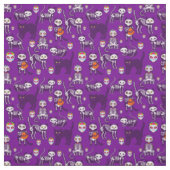 Tissu squelette de chats d'halloween violet (Échantillon)