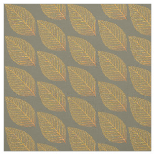 Tissu Squelette jaune doré Motif de la feuille sur vert