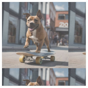 Tissu Staffy à cheval sur un skateboard,