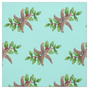 Tissu Starfish et Holly Motif Beach Christmas Seafoam