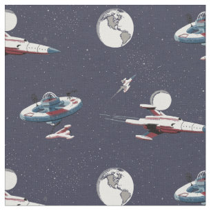 Tissu Stations spatiales vintages, Roquettes, Planètes &