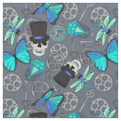 Tissu Steampunk Funky Gothic Gris et Bleu Motif (Fermer)