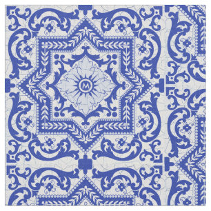 Tissu Style azulejo en céramique craquée bleue Azulejo V