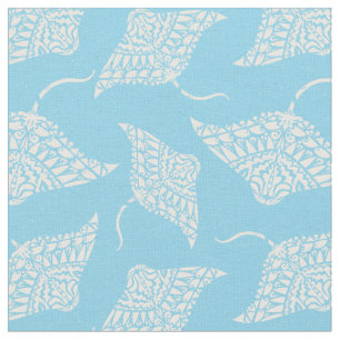 Tissu Style de tatouage Tribal Motif Manta Ray Bleu Blan