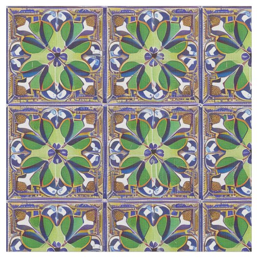 Tissu Style marocain Bleu & Carrelage Vert Motif Easy Cu (Fermer)