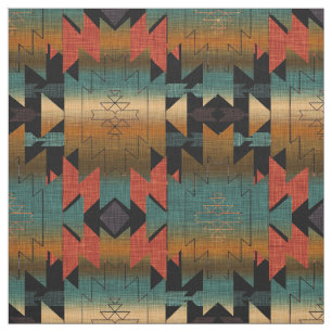 Tissu Style Sud-Ouest Noir, Or, Aqua Ombre