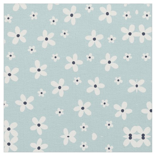 Tissu Summer Boho Blue White Daisy Flowers (Fermer)