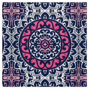 Tissu Sun Mandala, Fuchsia, Navy & White