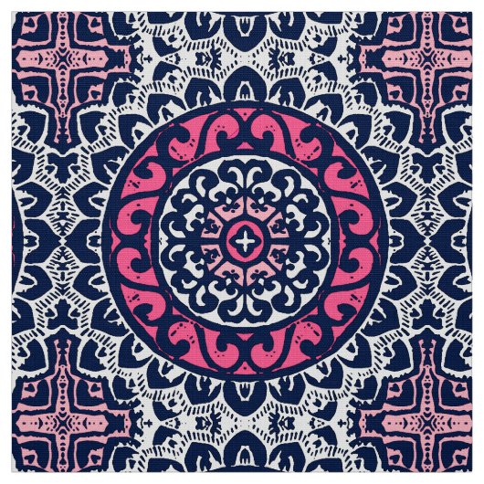 Tissu Sun Mandala, Fuchsia, Navy & White (Échantillon)