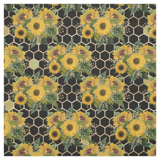 Tissu Sunflower Bouquet Gold Honeycomb Graphique (Échantillon)