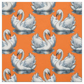 Tissu Swan Birds Pattern Design On Orange  (Échantillon)