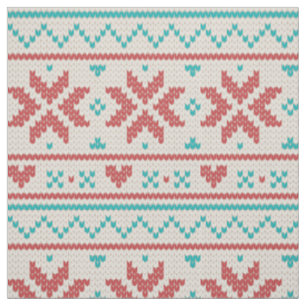 Tissu Sweater d'hiver nordique Faux Knit Aqua & Motif ro