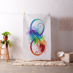 Tissu Symbole d'infini avec plume arc-en-ciel