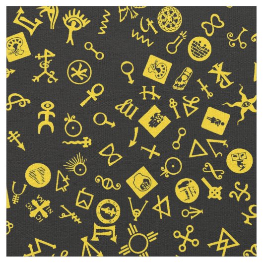 Tissu Symbole jaune sur le noir (Fermer)