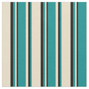 Tissu Tan, Cyan foncé et bandes noires