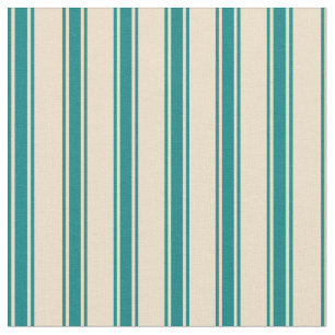 Tissu Tan et Motif Turquoise en lin/rayures