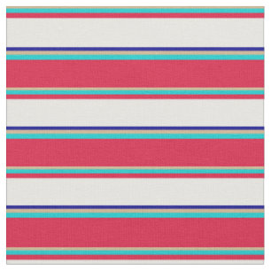Tissu Tan, Turquoise, Crimson, Crème à la menthe & Bleu