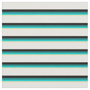 Tissu Tan, Turquoise foncé, Turquoise, Noir et Blanc