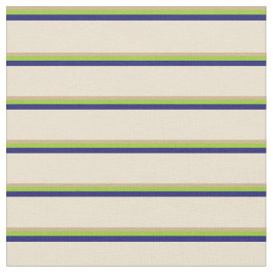 Tissu Tan, Vert, Bleu de minuit et lignes beiges