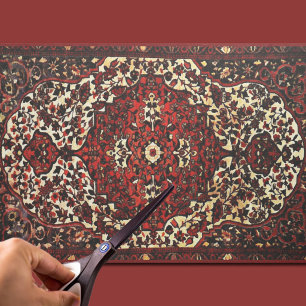 Tissu Tapis persan aspect en rouge foncé et crème