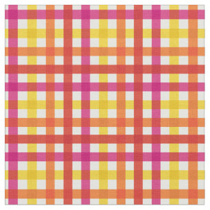 Tissu Tartan plaid arc-en-ciel rouge, rose et jaune chau