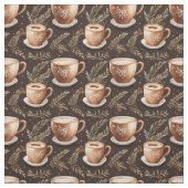 Tissu Tasses à café sur Brown foncé (Échantillon)