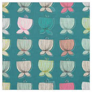 Tissu tasses à fleurs turquoises
