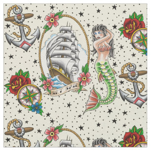 Tissu Tatouage nautique