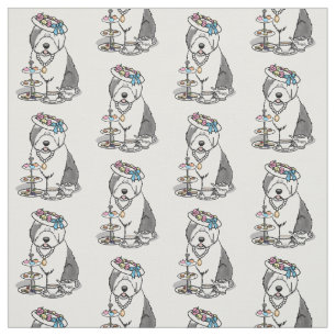 Tissu Tea Party Vieux chien anglais (Grey 1)