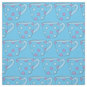 Tissu Tea Tea Time Cuppa Coupe bleu violet Polka Dot
