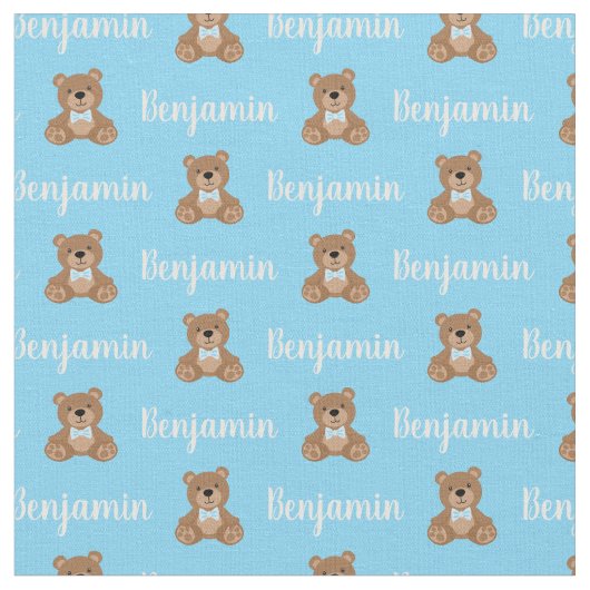 Tissu Teddy Bear Nom bleu personnalisé (Fermer)