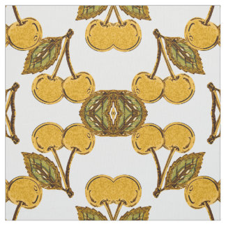 Tissu Tela Golden Metallic Cherries Geometric Pattern