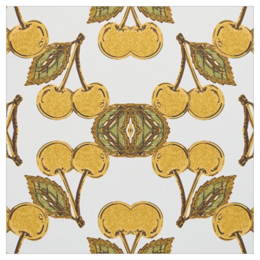 Tissu Tela Golden Metallic Cherries Geometric Pattern (Échantillon)