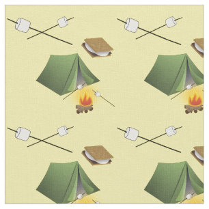 Tissu Tente de camping, feu de camp et motif de Smores