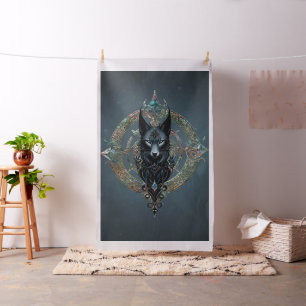 Tissu Tête de loups noirs aux yeux bleus percevants,