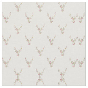Tissu Tête florale vintage blanche rose moderne de cerf