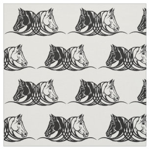 Tissu têtes de chevaux noirs et blancs