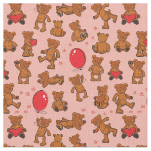 Tissu Texture avec le nounours, coeurs