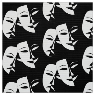 Tissu Théâtre Masque Comédie Tragédie Black Whitw